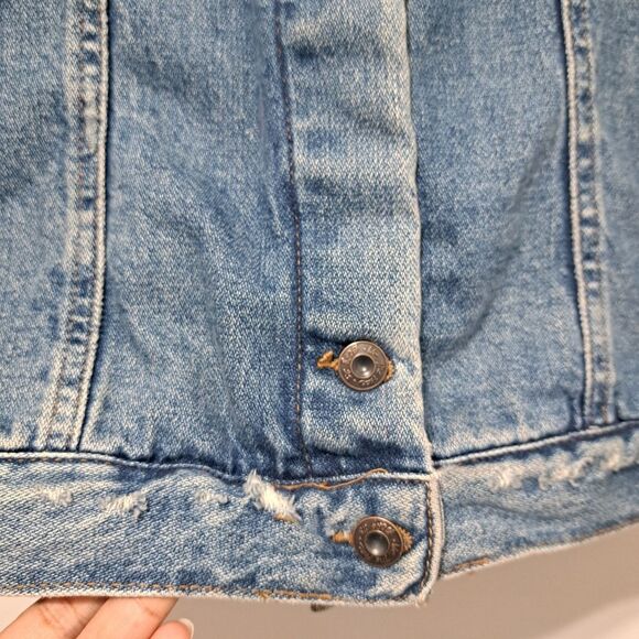 Free People Ramona Distressed Western Vintage Denim Trucker Jacket Lrg Southbank - Picture 14 of 16
